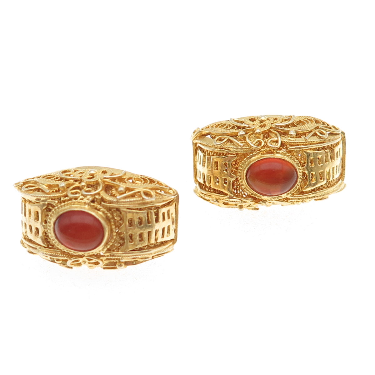 925 Sterling Silver Gold Plated Vintage Real Carnelian Clip On Earrings