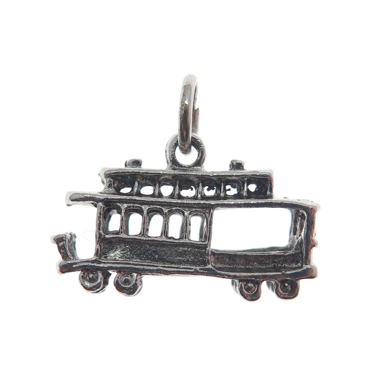 925 Sterling Silver Antique Retro Cable Car Oxidized Minimalist 3D Charm Pendant