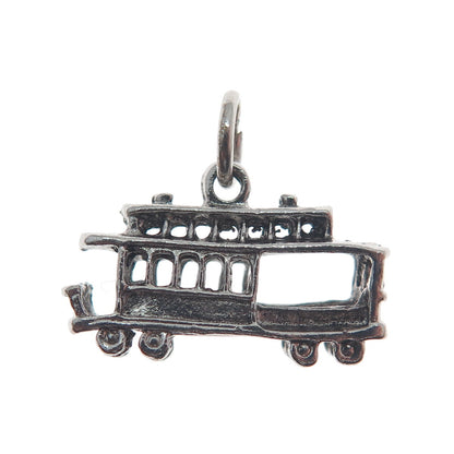 925 Sterling Silver Antique Retro Cable Car Oxidized Minimalist 3D Charm Pendant