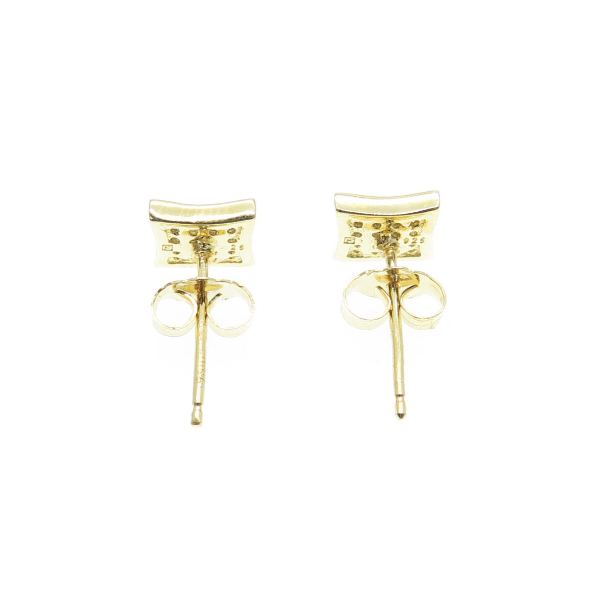 925 Sterling Silver Gold Plated Round-Cut C Z Princess Square Stud Earrings