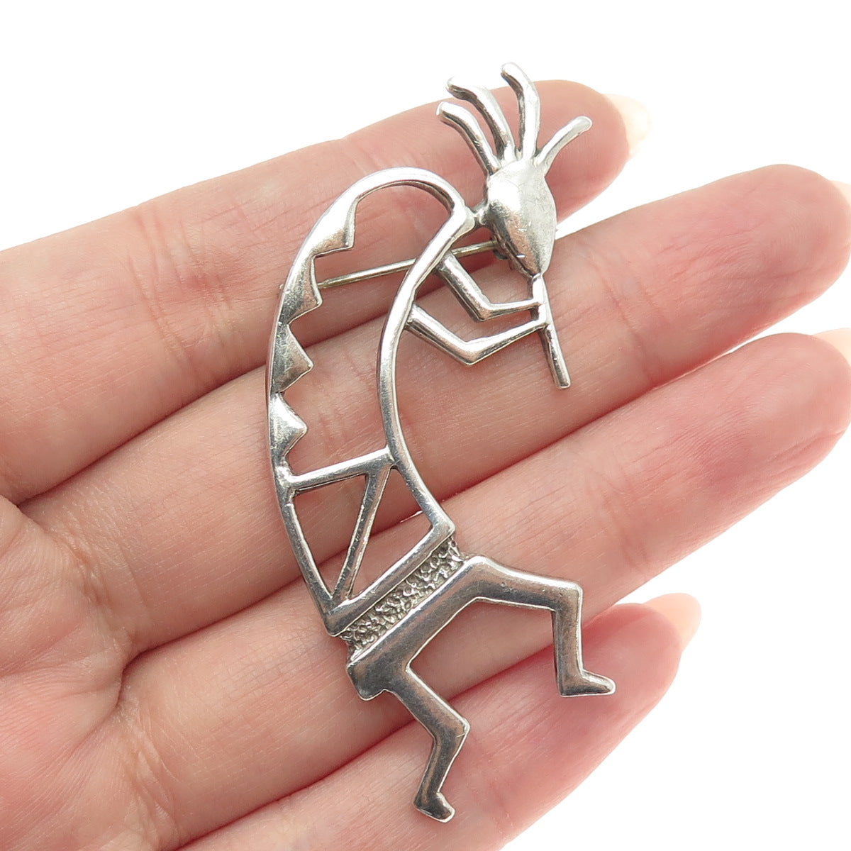 TIA LONG Navajo Old Pawn 925 Sterling Silver Vintage Kokopelli Tribal Pin Brooch