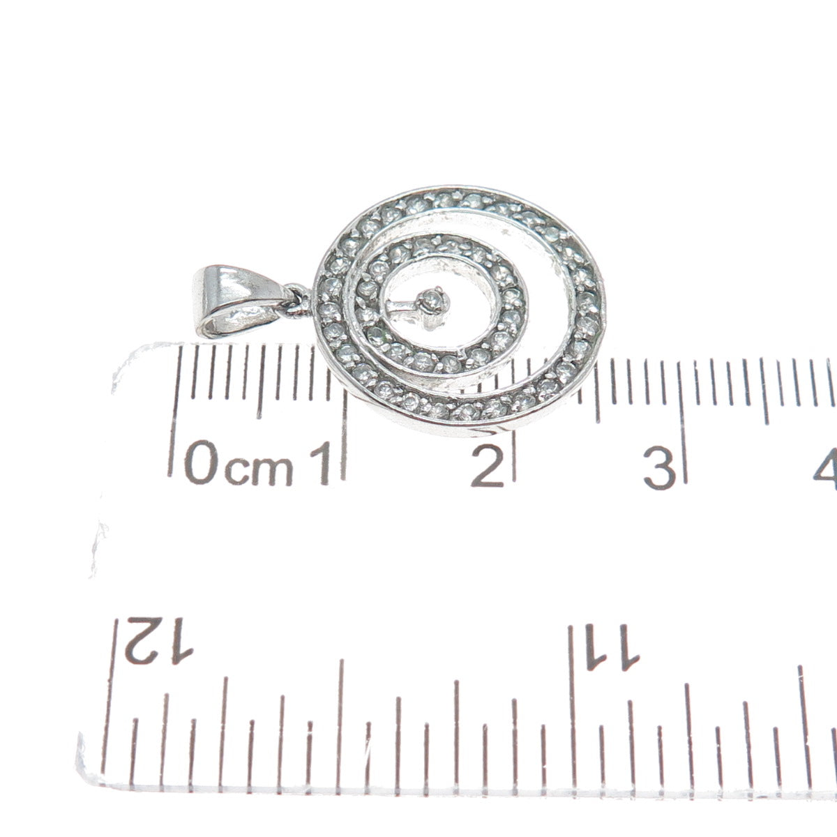 925 Sterling Silver Vintage Rhinestone Double Circle of Life Charm Pendant