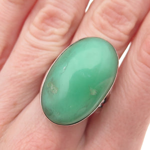 925 Sterling Silver Vintage Real Cabochon Chrysoprase Oxidized Ring Size 8.25