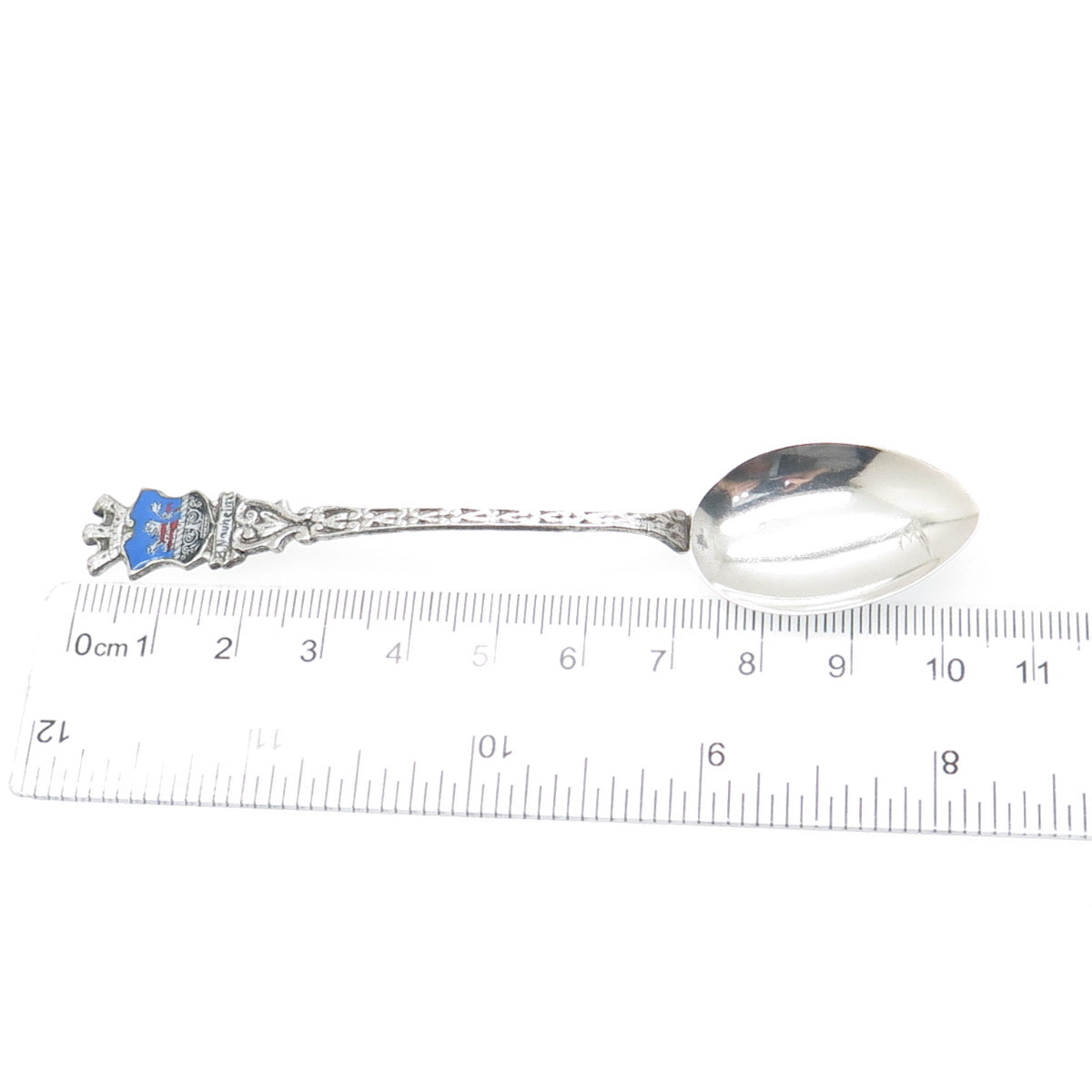 835 Silver Vintage Germany Enamel Bad Nauheim Coat of Arms Coffee Spoon