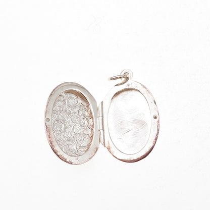 925 Sterling Silver Vintage Engraved Floral Locket Charm Pendant