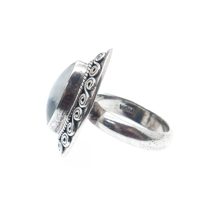 DOUG PAULUS 925 Sterling Silver Vintage Real Moonstone Spiral Ring Size 7.25