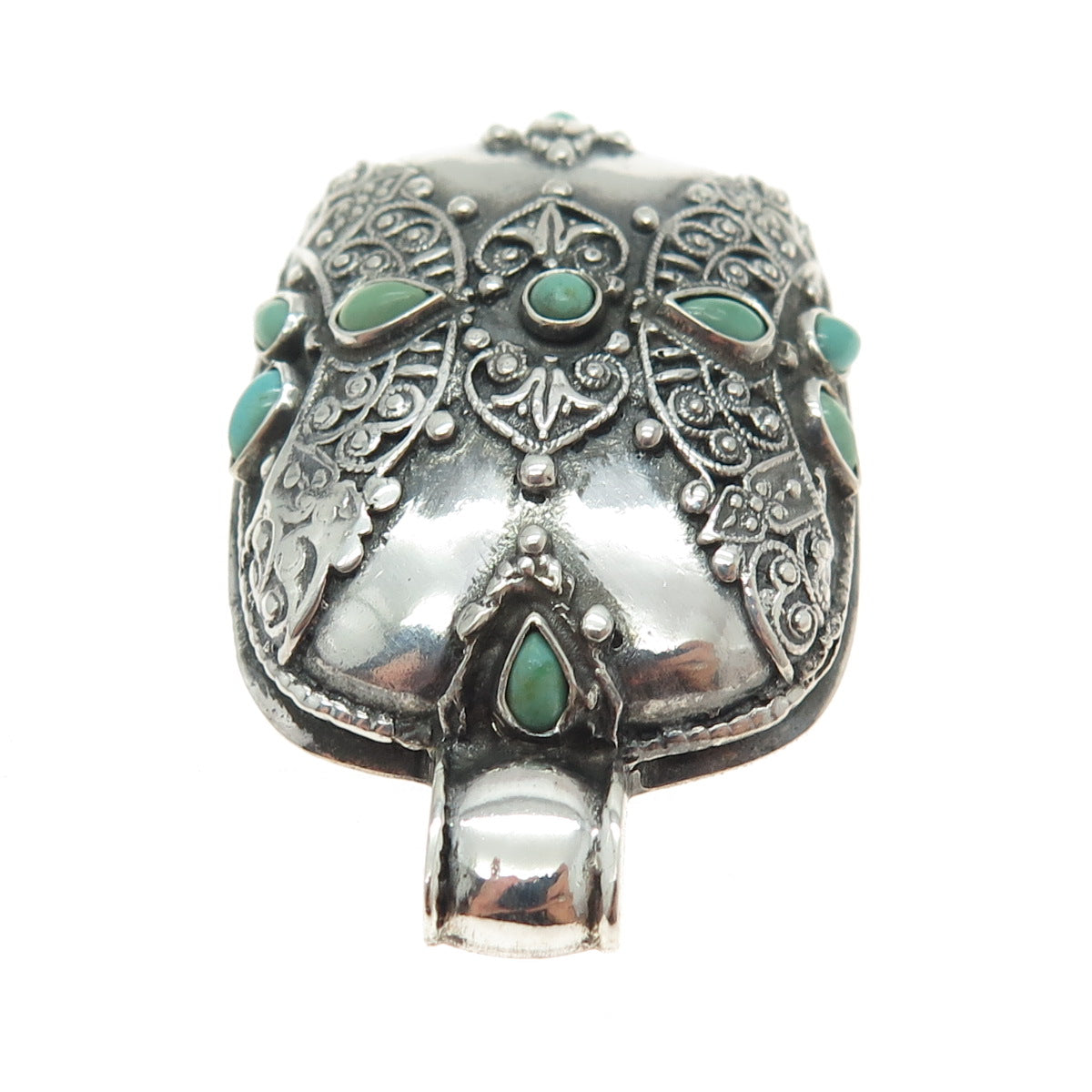 935 Silver Vintage Real Turquoise Gemstone Boho / Ethnic Pendant