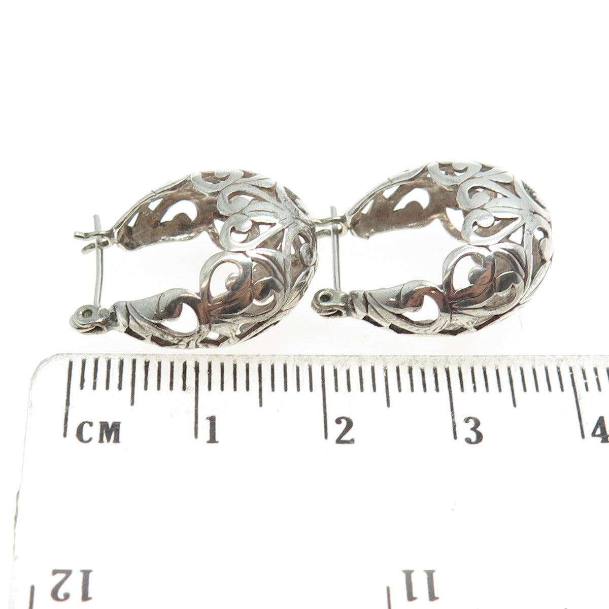 925 Sterling Silver Vintage Boho / Ornate Hinged Hoop Earrings