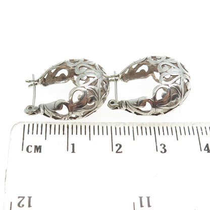 925 Sterling Silver Vintage Boho / Ornate Hinged Hoop Earrings