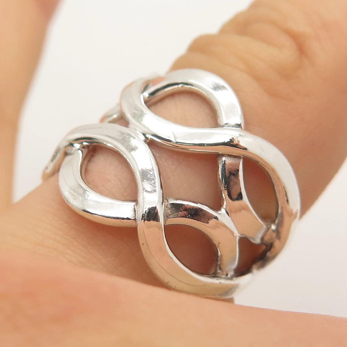 925 Sterling Silver Vintage Mexico Infinity Wide Ring Size 7.75