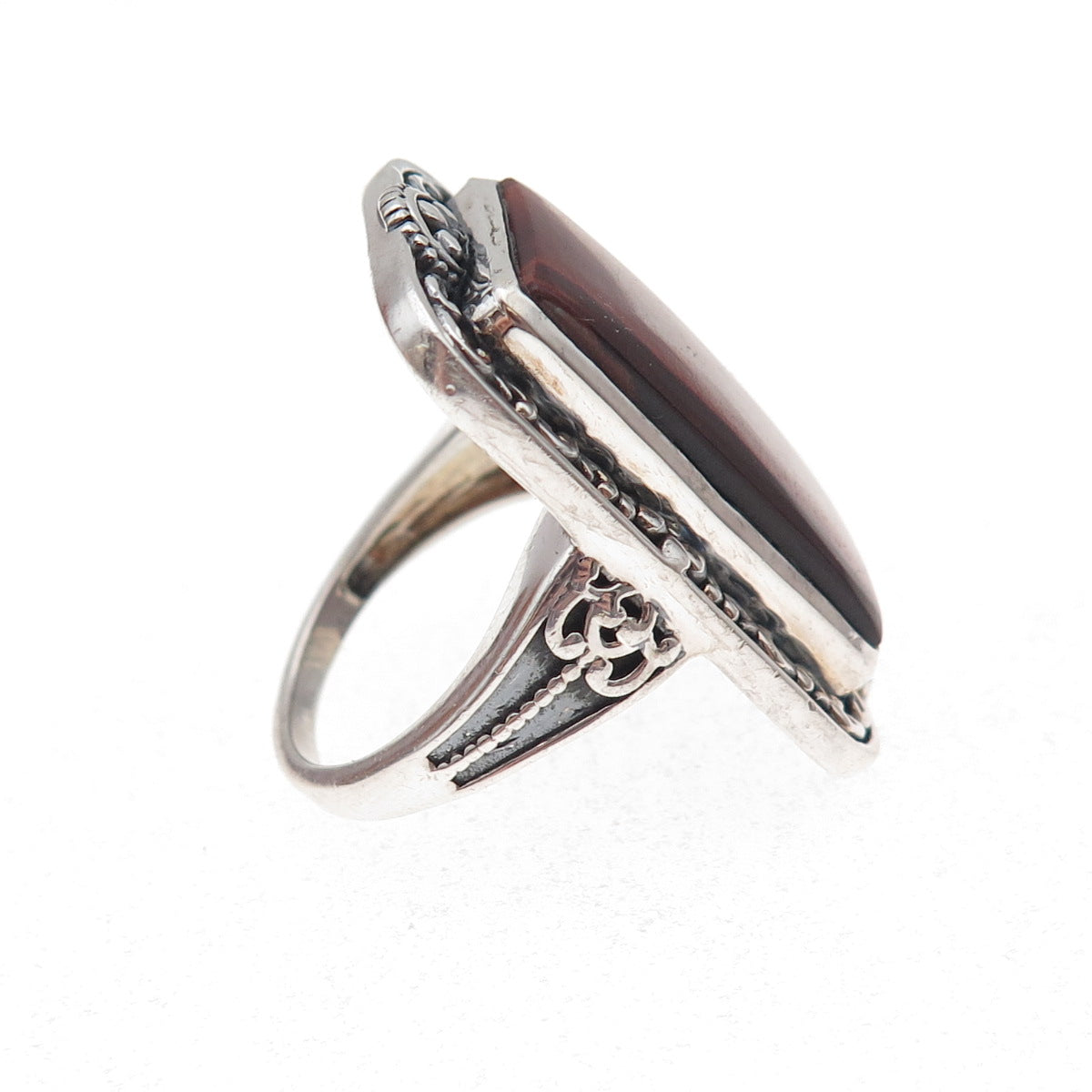 RJ Graziano 925 Sterling Silver Vintage Real Tiger Eye Oxidized Ring Size 7.25