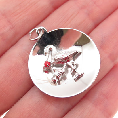 M&M Mark Mercy 925 Sterling Silver Vintage Rhinestone Stork Charm Pendant