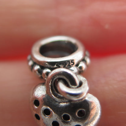 PANDORA 925 Sterling Silver Pink Round-Cut Shaped C Z Heart Dangle Charm