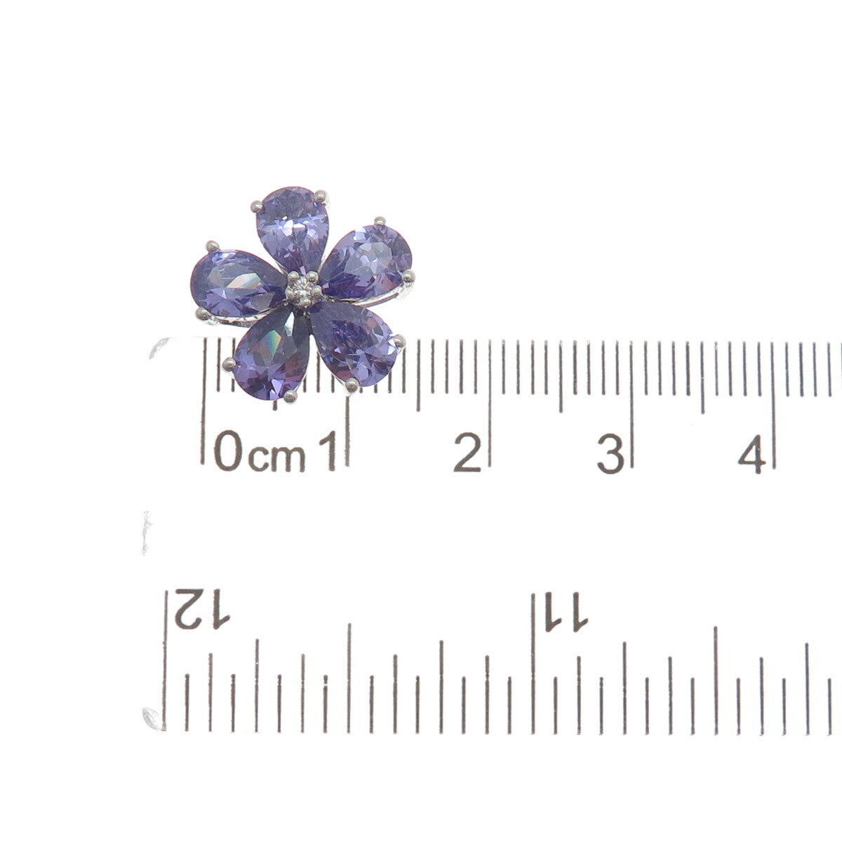 SAMUEL AARON 925 Sterling Silver White & Lavender C Z Flower Slide Pendant
