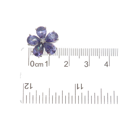 SAMUEL AARON 925 Sterling Silver White & Lavender C Z Flower Slide Pendant