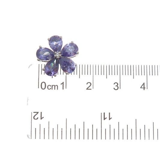 SAMUEL AARON 925 Sterling Silver White & Lavender C Z Flower Slide Pendant