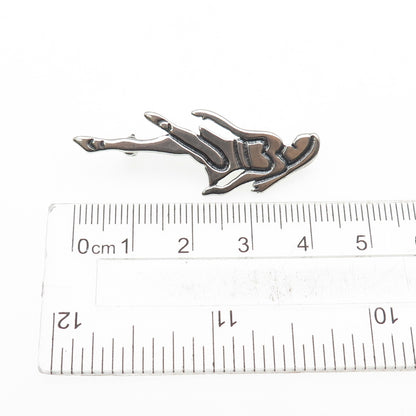 925 Sterling Silver Vintage Ballerina Oxidized Pin Brooch / Pendant