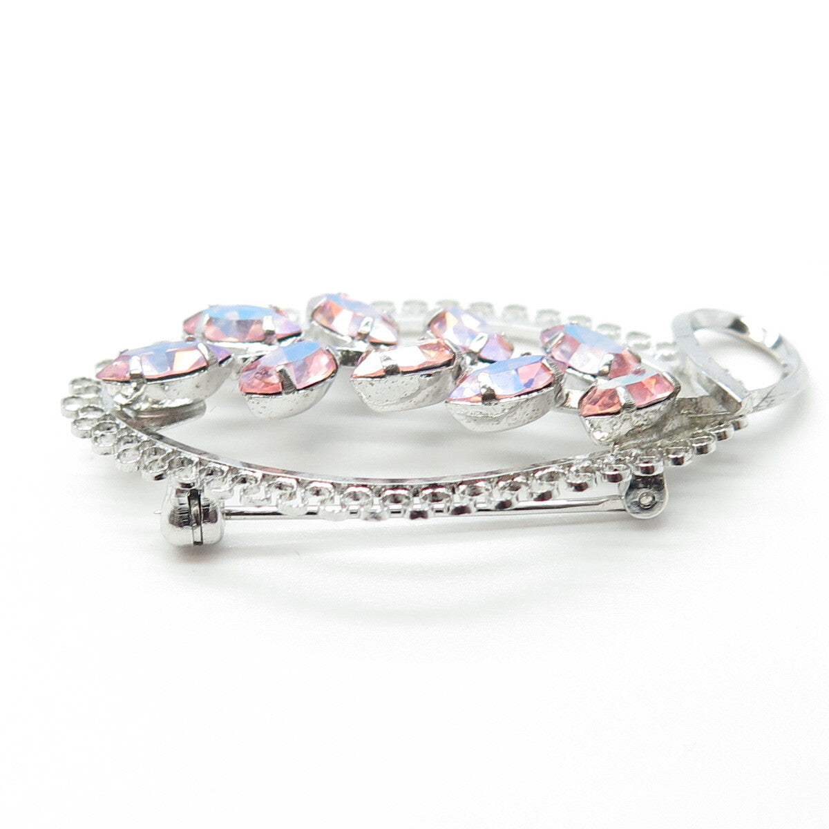 STAR-ART 925 Sterling Silver Antique Art Deco Pink Rhinestone Pin Brooch