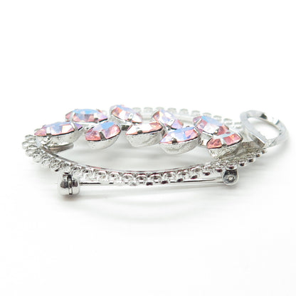STAR-ART 925 Sterling Silver Antique Art Deco Pink Rhinestone Pin Brooch