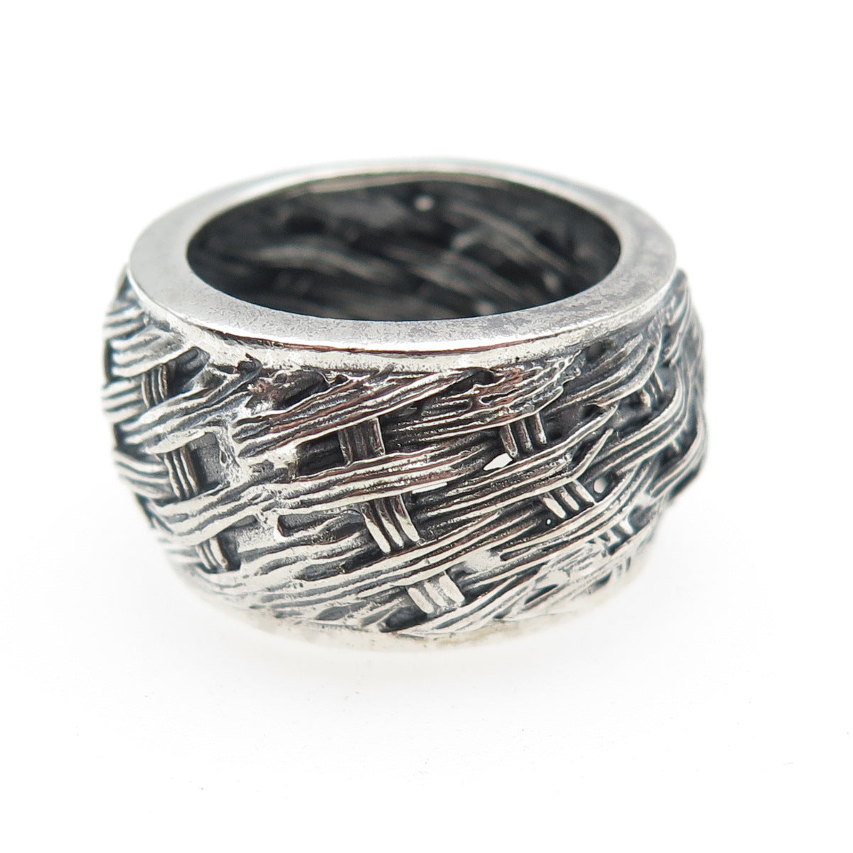 925 Sterling Silver Vintage Modernist Woven Oxidized Ring Size 8.5