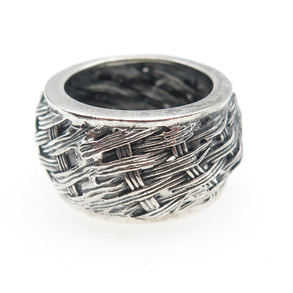 925 Sterling Silver Vintage Modernist Woven Oxidized Ring Size 8.5