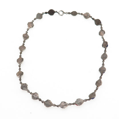 925 Sterling Silver Antique Real Carnelian Lapis Necklace 14" (missing 6 stones)