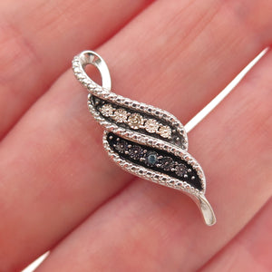 925 Sterling Silver Real Blue & White Diamond Twisted Charm Pendant