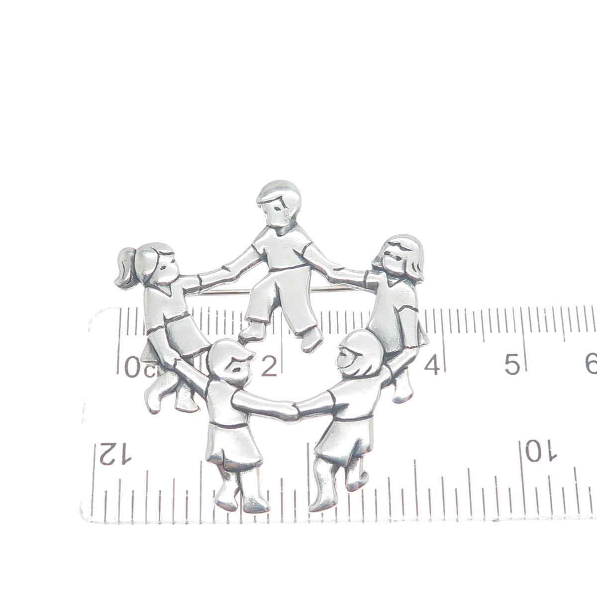 JAMES AVERY 925 Sterling Silver Vintage Circle Of Children Pin Brooch