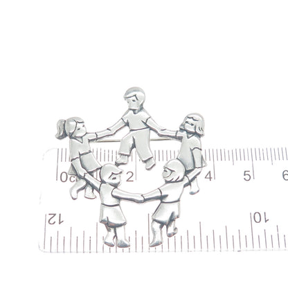 JAMES AVERY 925 Sterling Silver Vintage Circle Of Children Pin Brooch