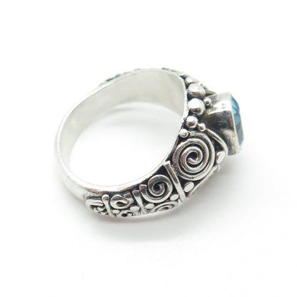 SUARTI BALI Sterling Silver Vintage Blue Topaz Spiral Oxidized Ring Size 9.25