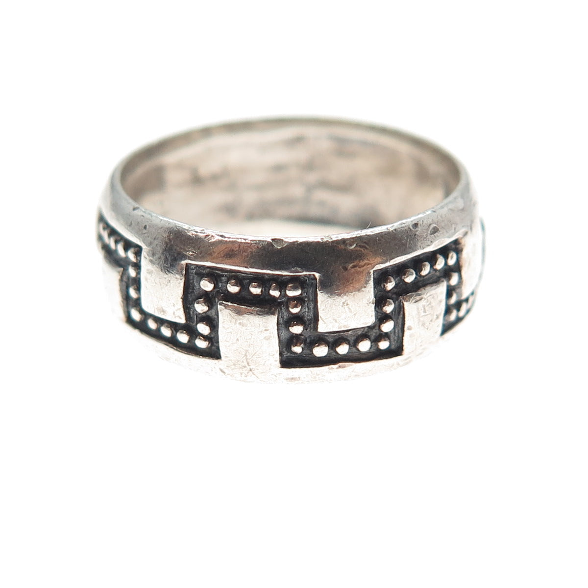 925 Sterling Silver Vintage Modernist Zig Zag Oxidized Band Ring Size 7.25