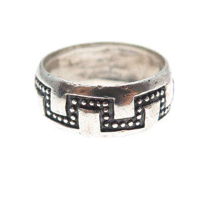 925 Sterling Silver Vintage Modernist Zig Zag Oxidized Band Ring Size 7.25