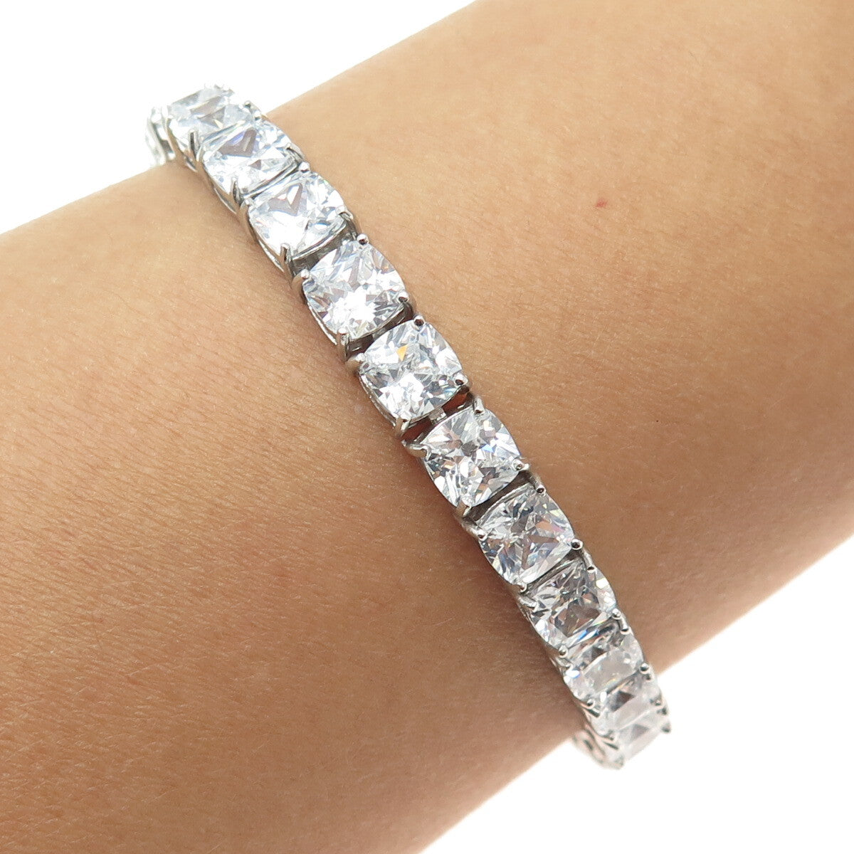 925 Sterling Silver Cushion-Cut C Z Tennis Link Bracelet 8"