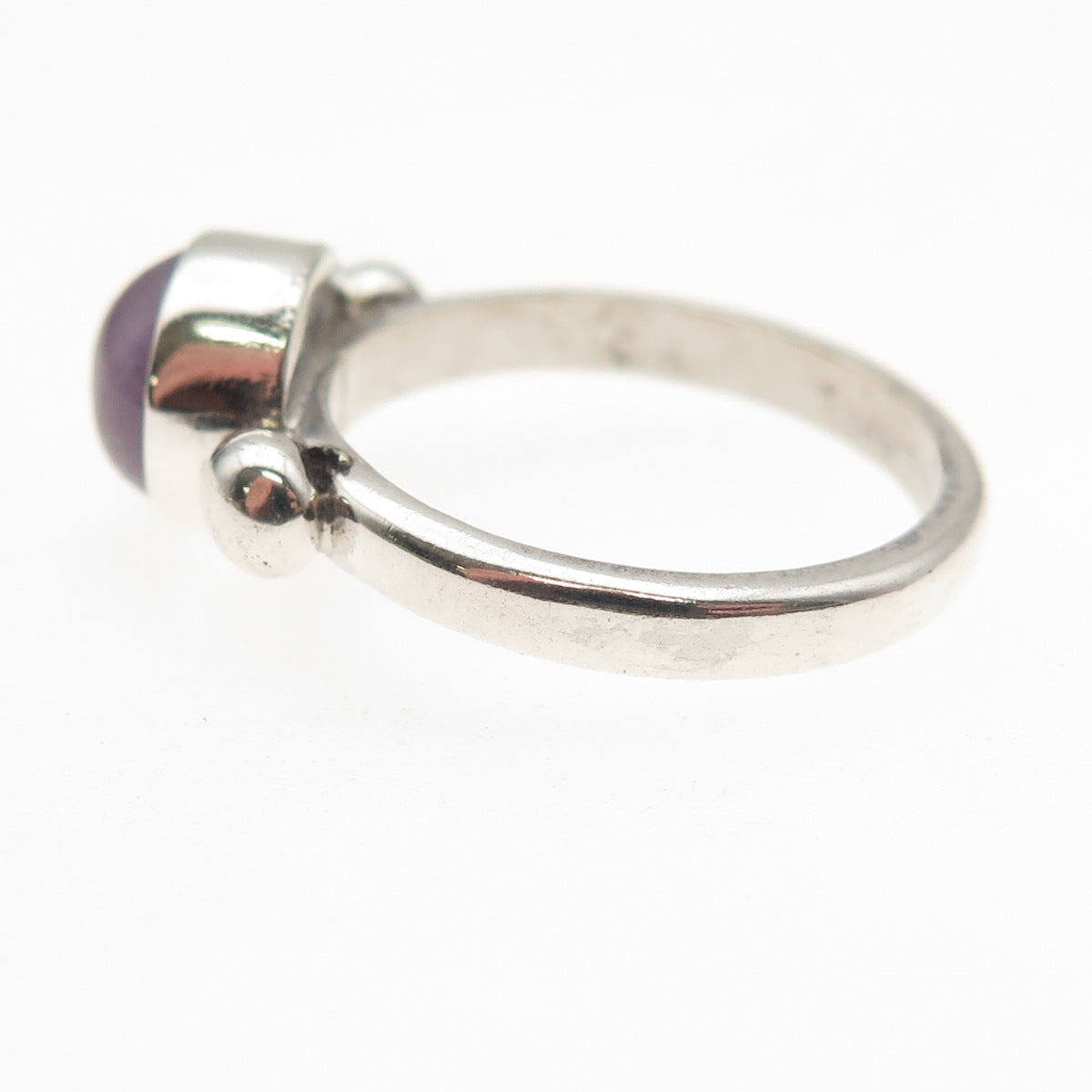 925 Sterling Silver Vintage Real Amethyst Modernist Oxidized Ring Size 6.25