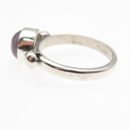 925 Sterling Silver Vintage Real Amethyst Modernist Oxidized Ring Size 6.25