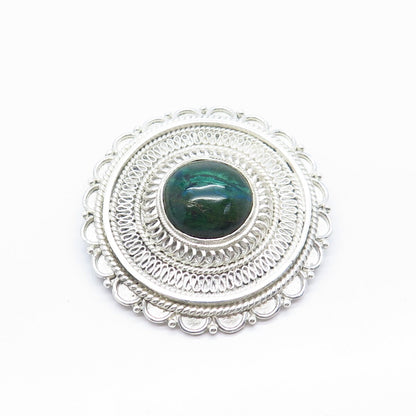 925 Sterling Silver Vintage Israel Eilat Gem Eternal Curve Pin Brooch / Pendant