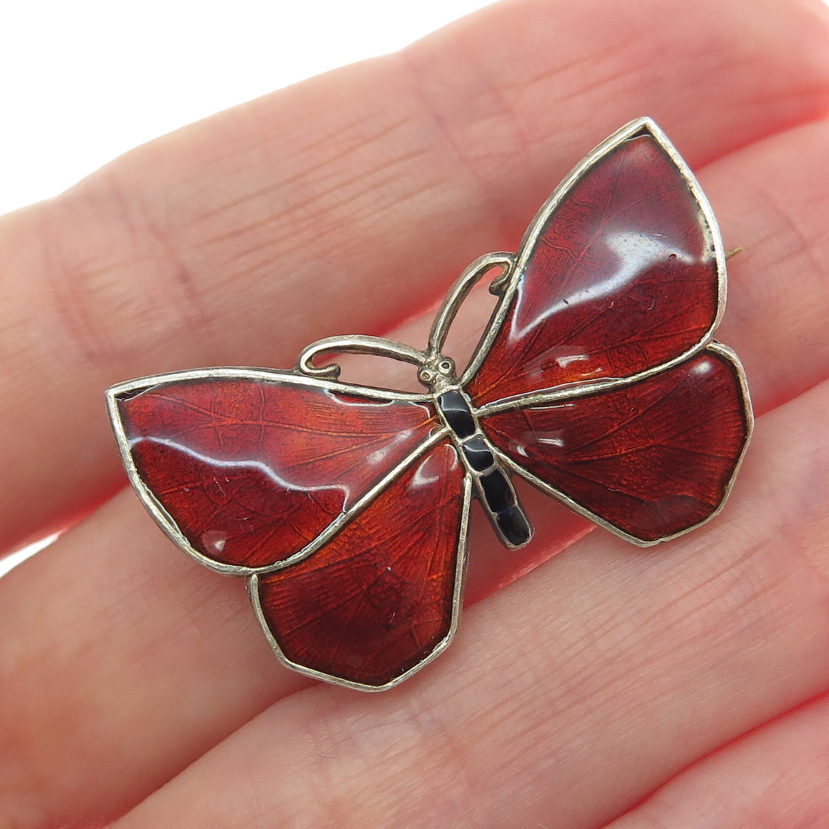 LAGERSTROMS FABRIKS AKTIEBOLAG Sterling Vintage 1969 Enamel Sweden Butterfly Pin