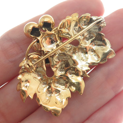 NAPIER 925 Sterling Silver Gold Plated Vintage Grape Leaf Pin Brooch