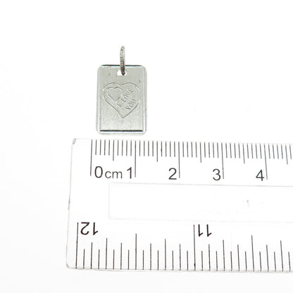 925 Sterling Silver Vintage Italy Engraved I Love You Tag Charm Pendant