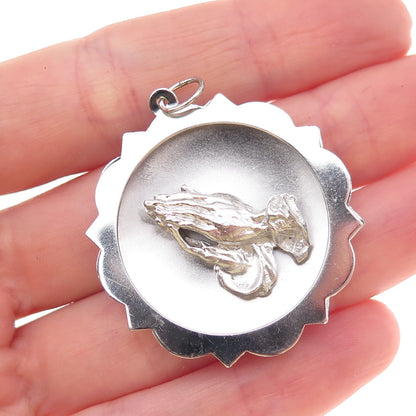 925 Sterling Silver Vintage Prayer Hands Religious Charm Pendant