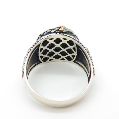 925 Sterling Silver 2-Tone Vintage Synthetic Turquoise Snake Ring Size 11.75