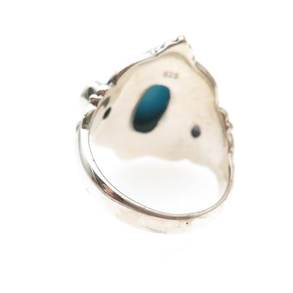 925 Sterling Silver Vintage Real Turquoise & Iolite Oxidized Ring Size 8.5