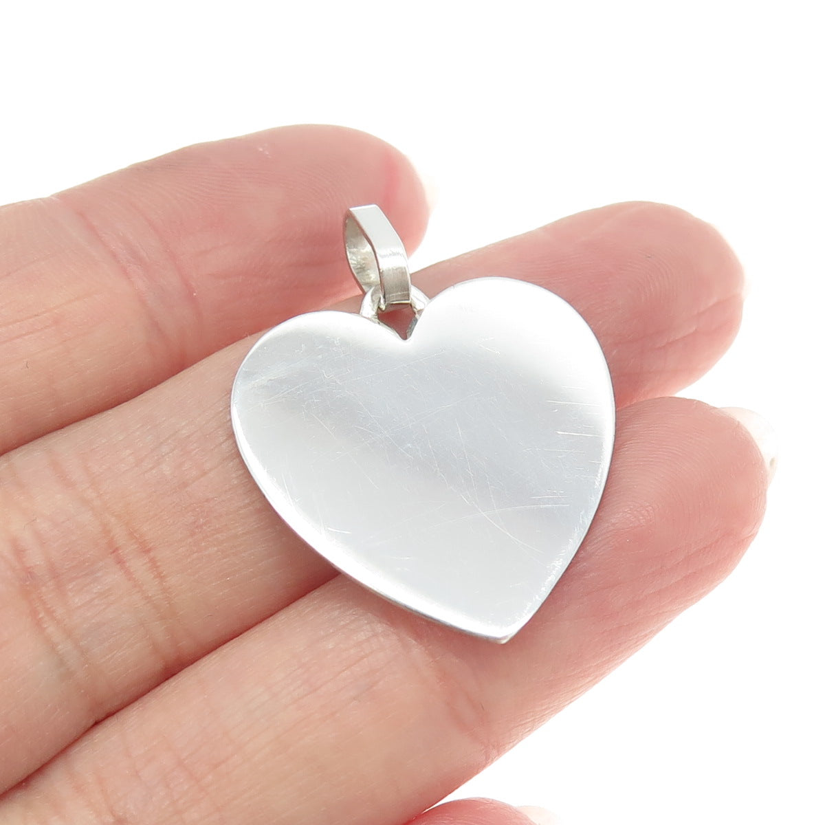 925 Sterling Silver Vintage FCC Ebgravable Heart Tag Charm Pendant