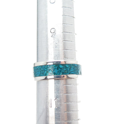 925 Sterling Silver Vintage Mexico Real Turquoise Inlay Band Ring Size 10.25