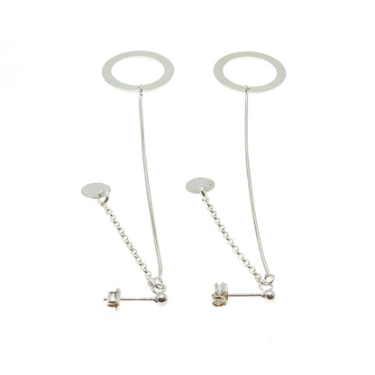 925 Sterling Silver Vintage Circle Snake & Rolo Chain Dangling Earrings