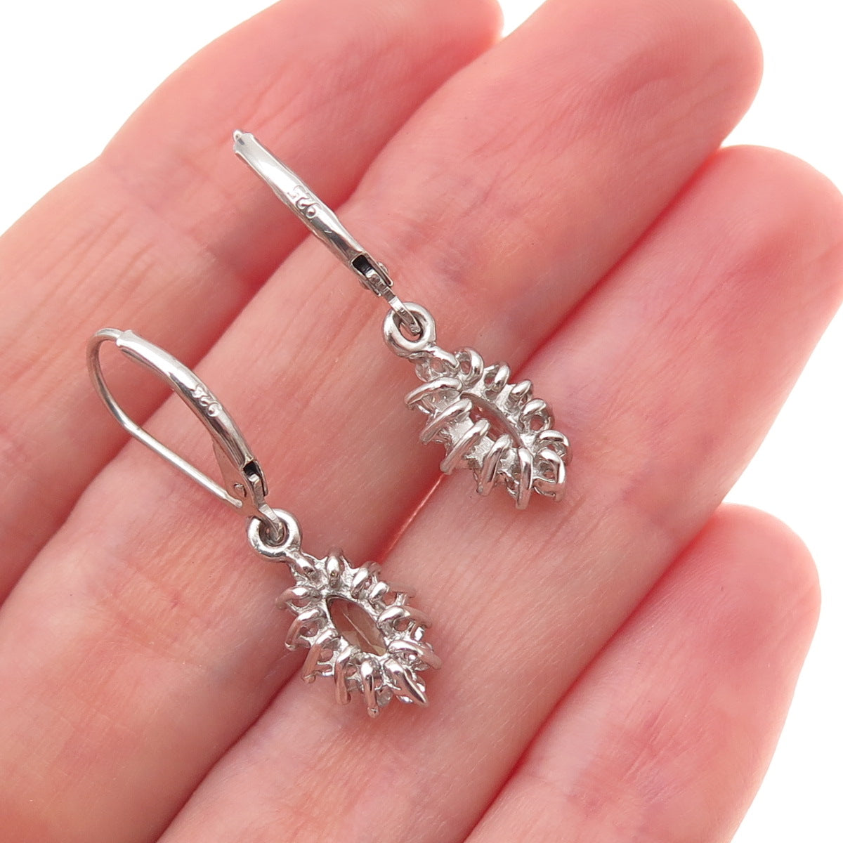 925 Sterling Silver Real Green Amethyst & White Topaz Dangle Earrings