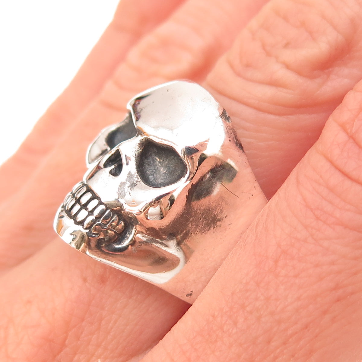 King Baby Studio 925 Sterling Silver Vintage Skull Oxidized Biker Ring Size 9.25