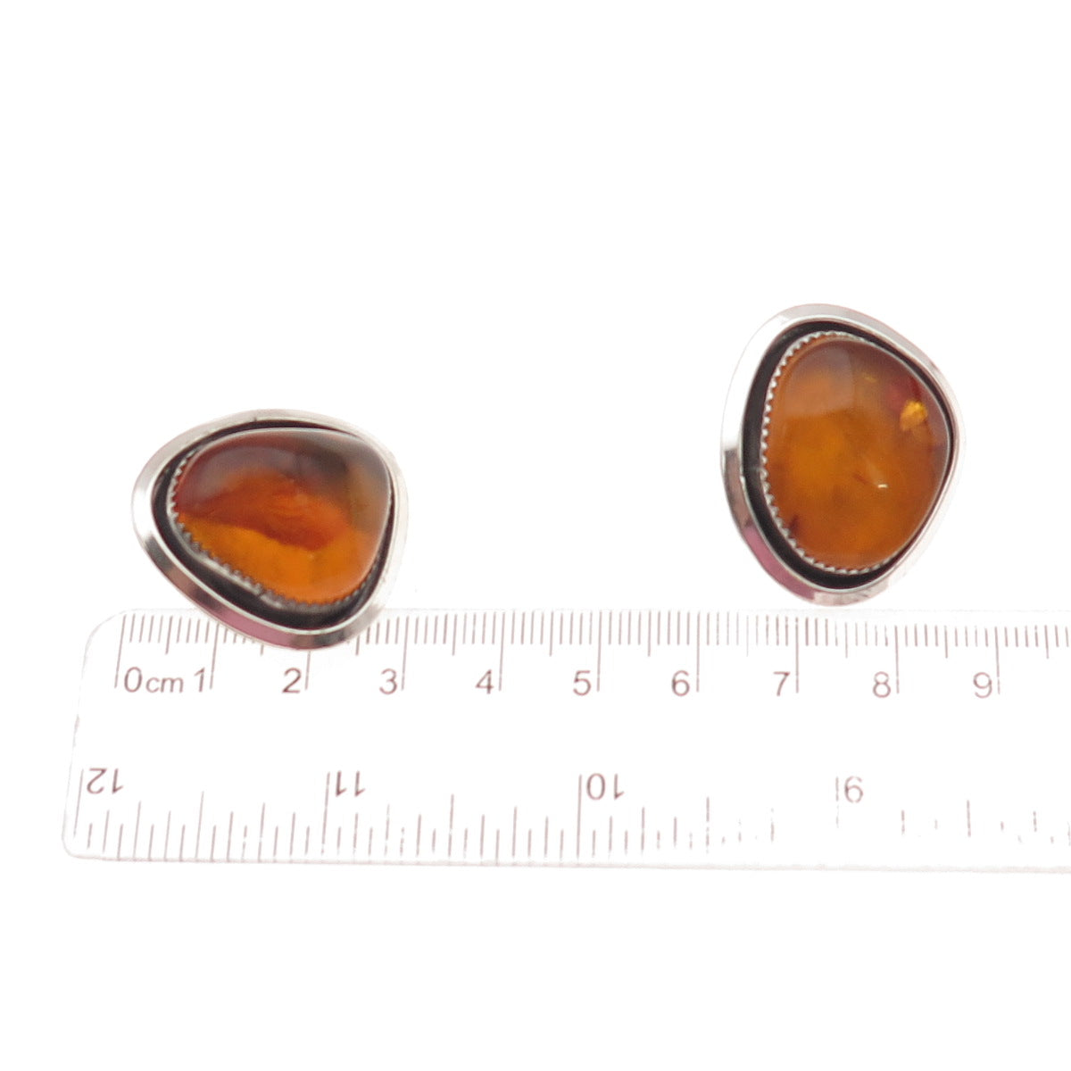 925 Sterling Silver Vintage Real Amber Modernist Oxidized Earrings