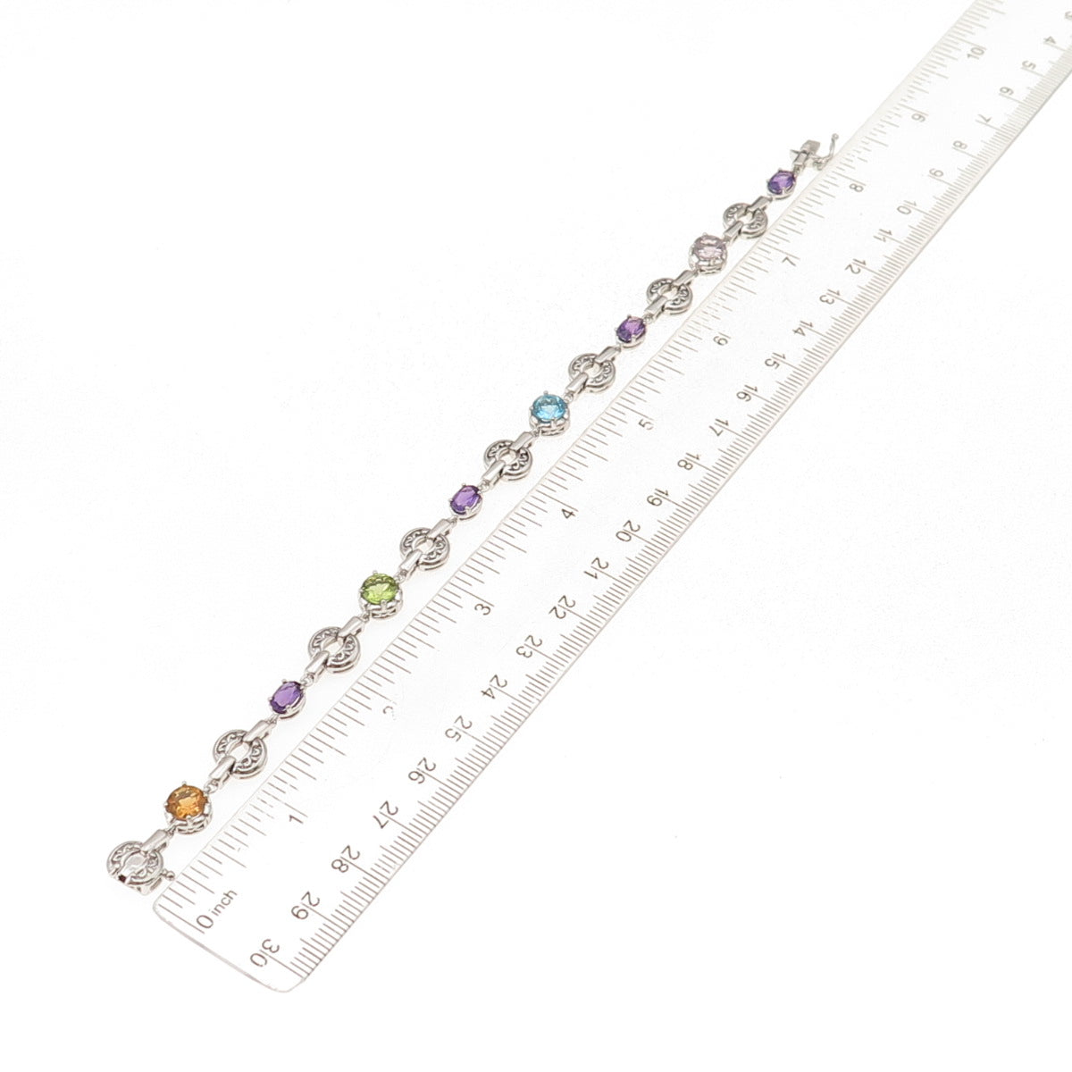 925 Sterling Silver Real Blue Topaz Amethyst Peridot & Citrine Bracelet 8"