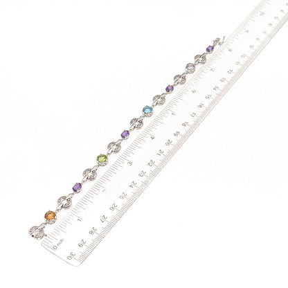 925 Sterling Silver Real Blue Topaz Amethyst Peridot & Citrine Bracelet 8"